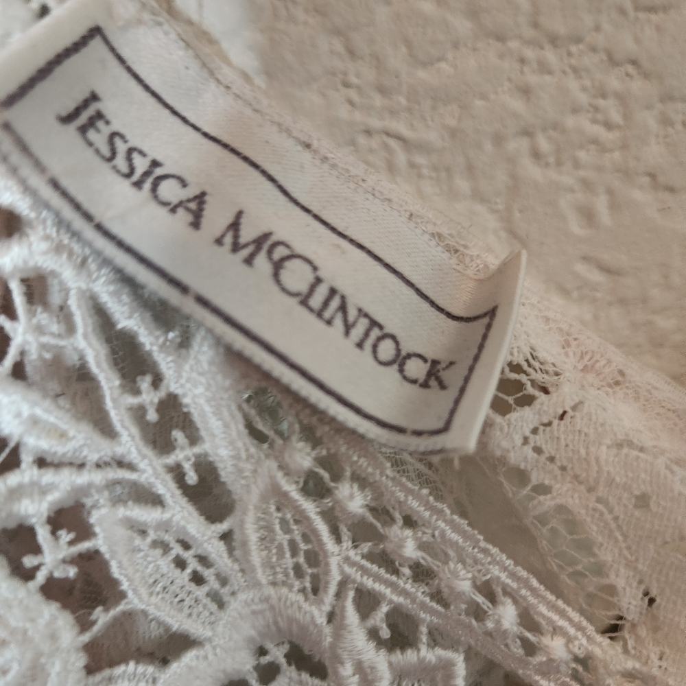 Vintage Jessica McClintock pleated coquette fairy core cottage core lace dress - Picture 12 of 13